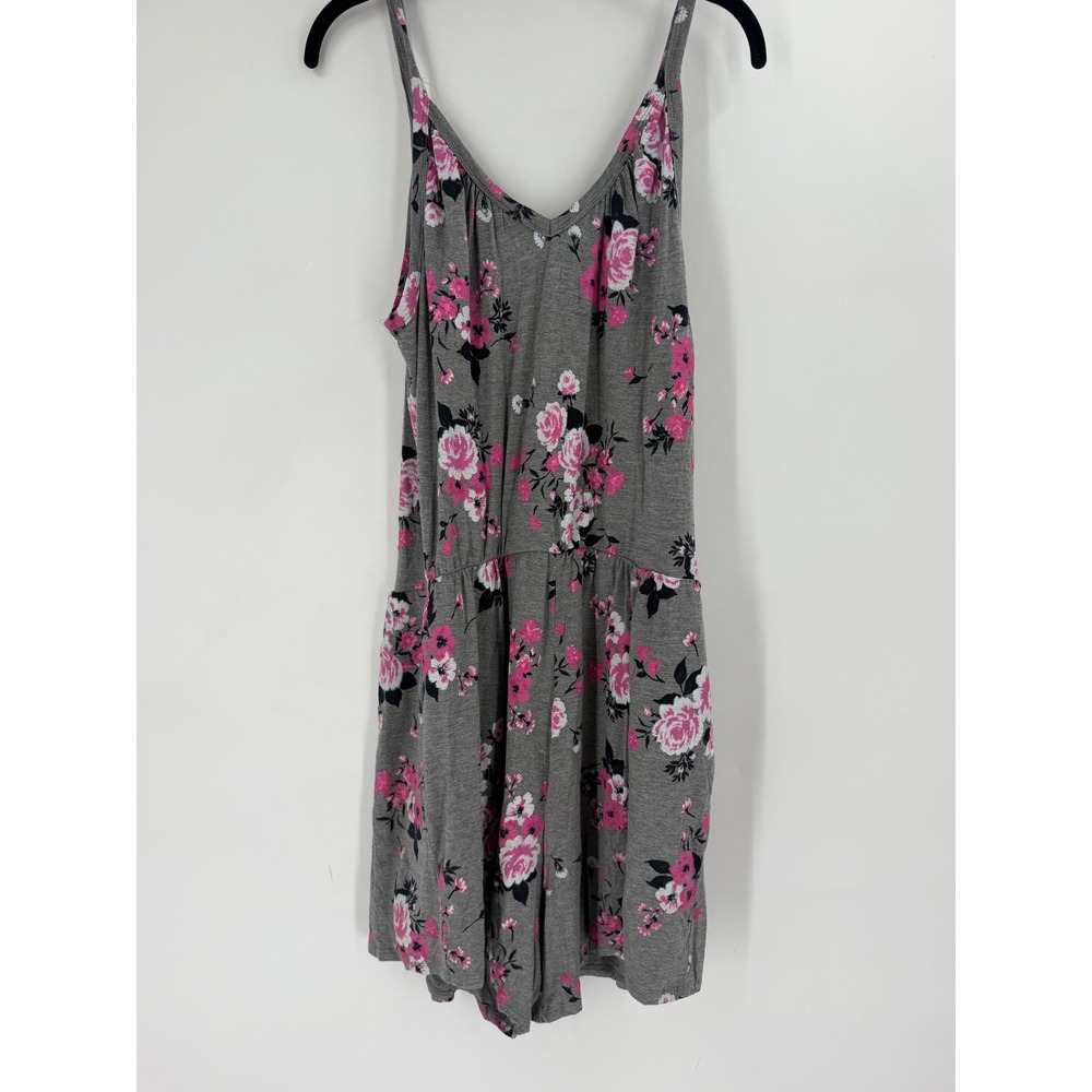 Torrid Romper Womens Large Gray Pink Floral Jersey Knit Stretch Pockets NWT - Picture 5 of 5